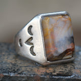 Vintage Sterling Petrified Wood Stamped Band Ring 10.5