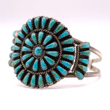 Vintage Sterling Turquoise Petit Point Cuff Bracelet 6"