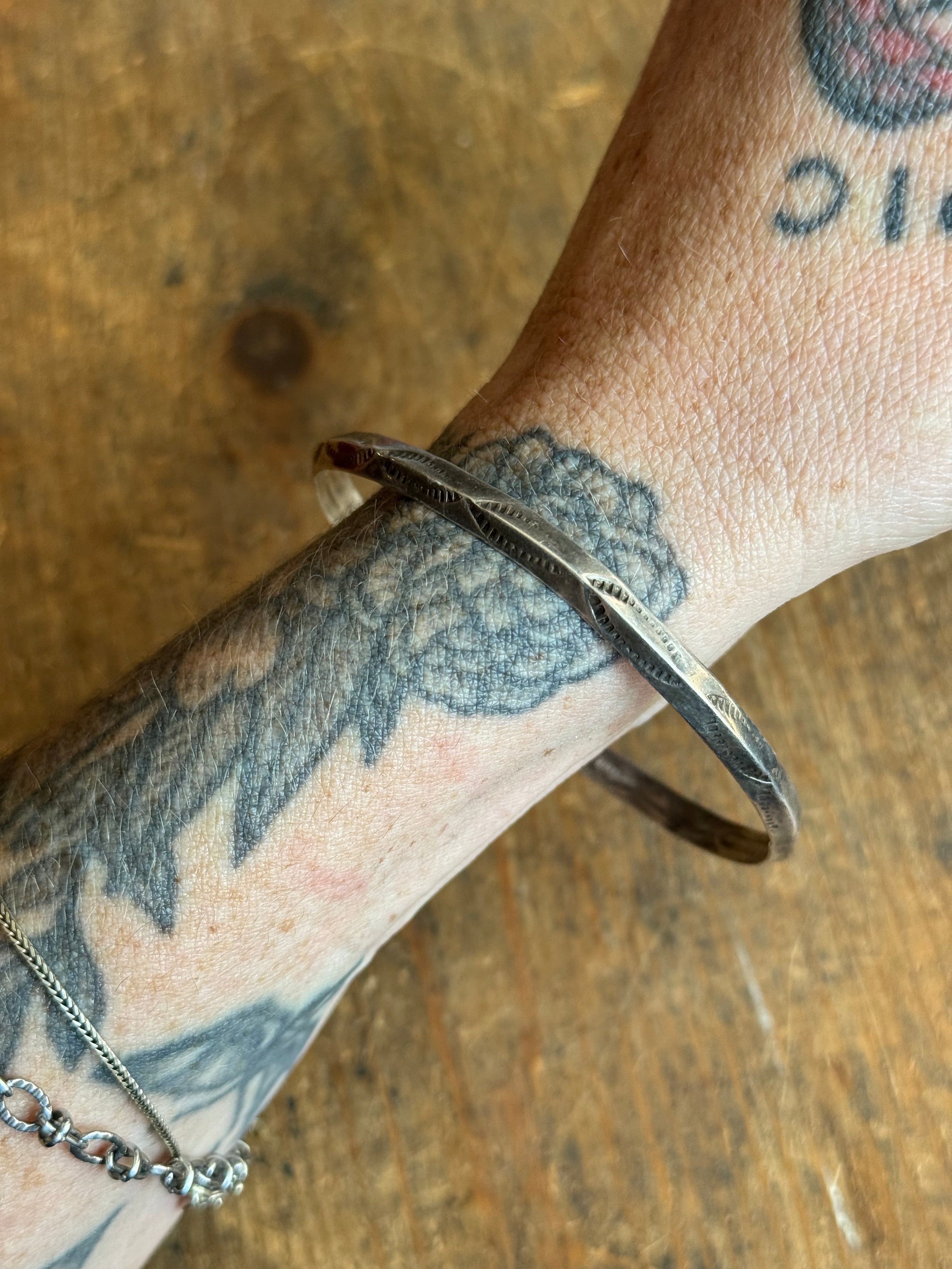 Vintage Sterling Silver Triangle Stamped Bangle