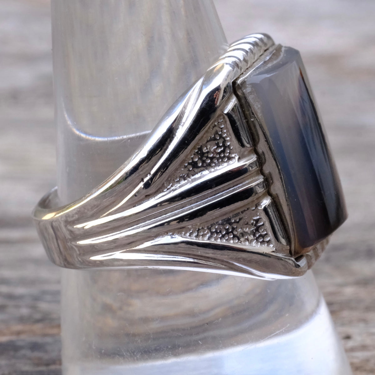 Vintage Sterling Agate Signet Ring 10