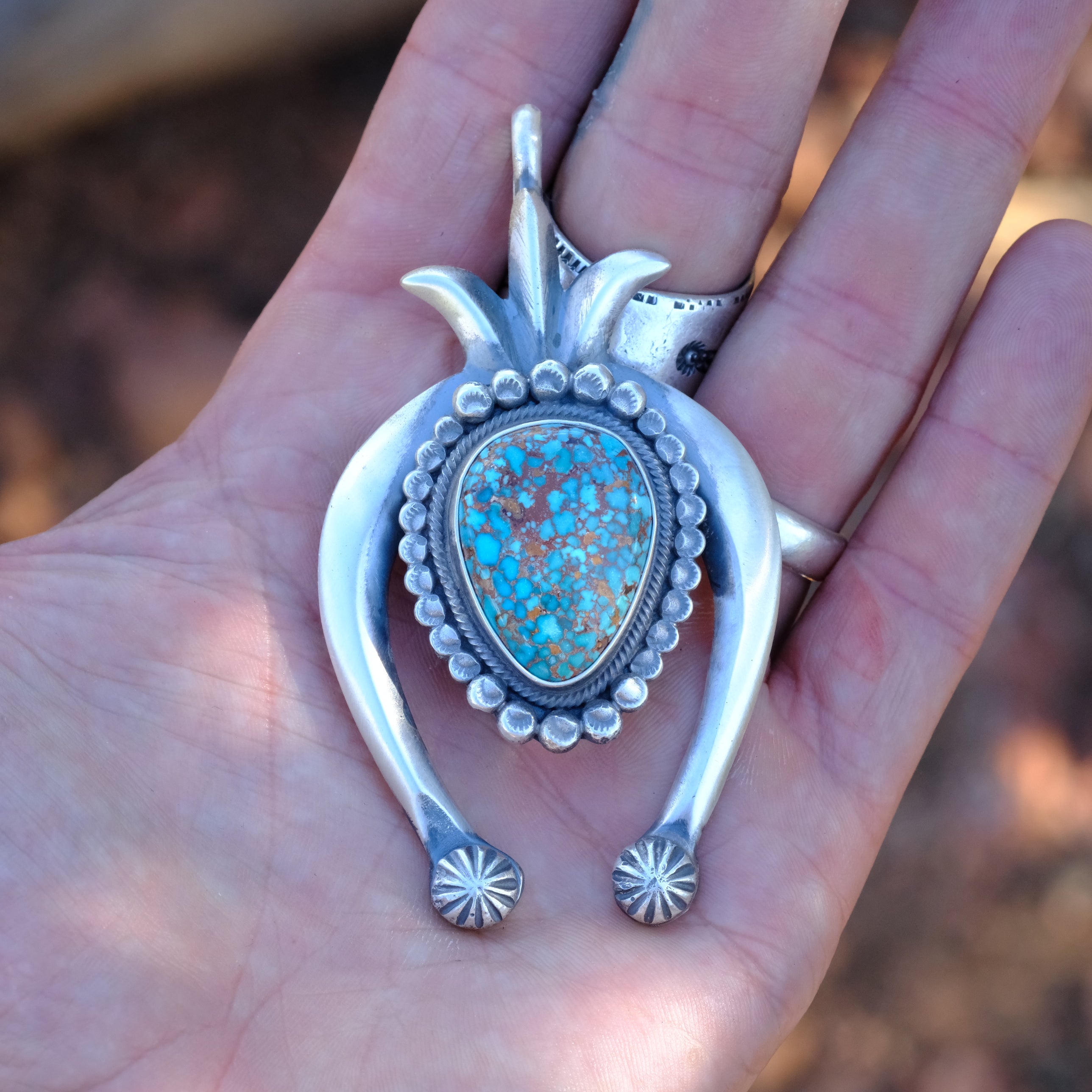 LEON MARTINEZ Sterling Silver Turquoise Naja Pendant