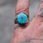 Vintage Sterling Turquoise Inlay Pinwheel Ring 5.5