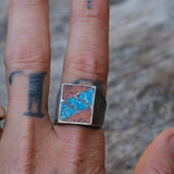 Vintage Sterling Crushed Turquoise and Coral Inlay Ring 10