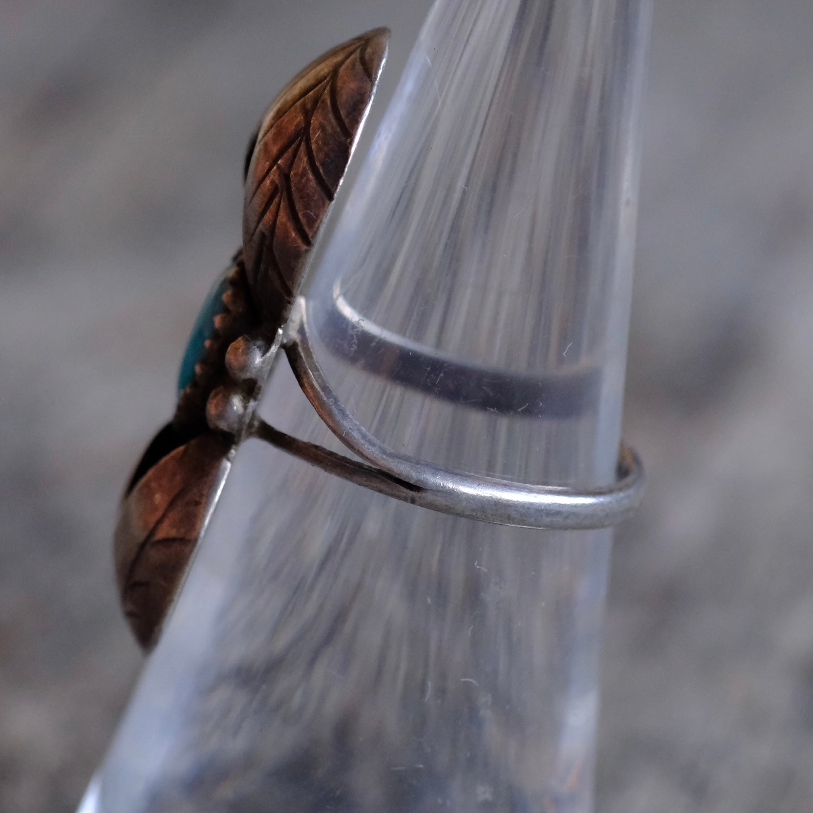 Vintage Sterling Turquoise Feather Ring 5.75