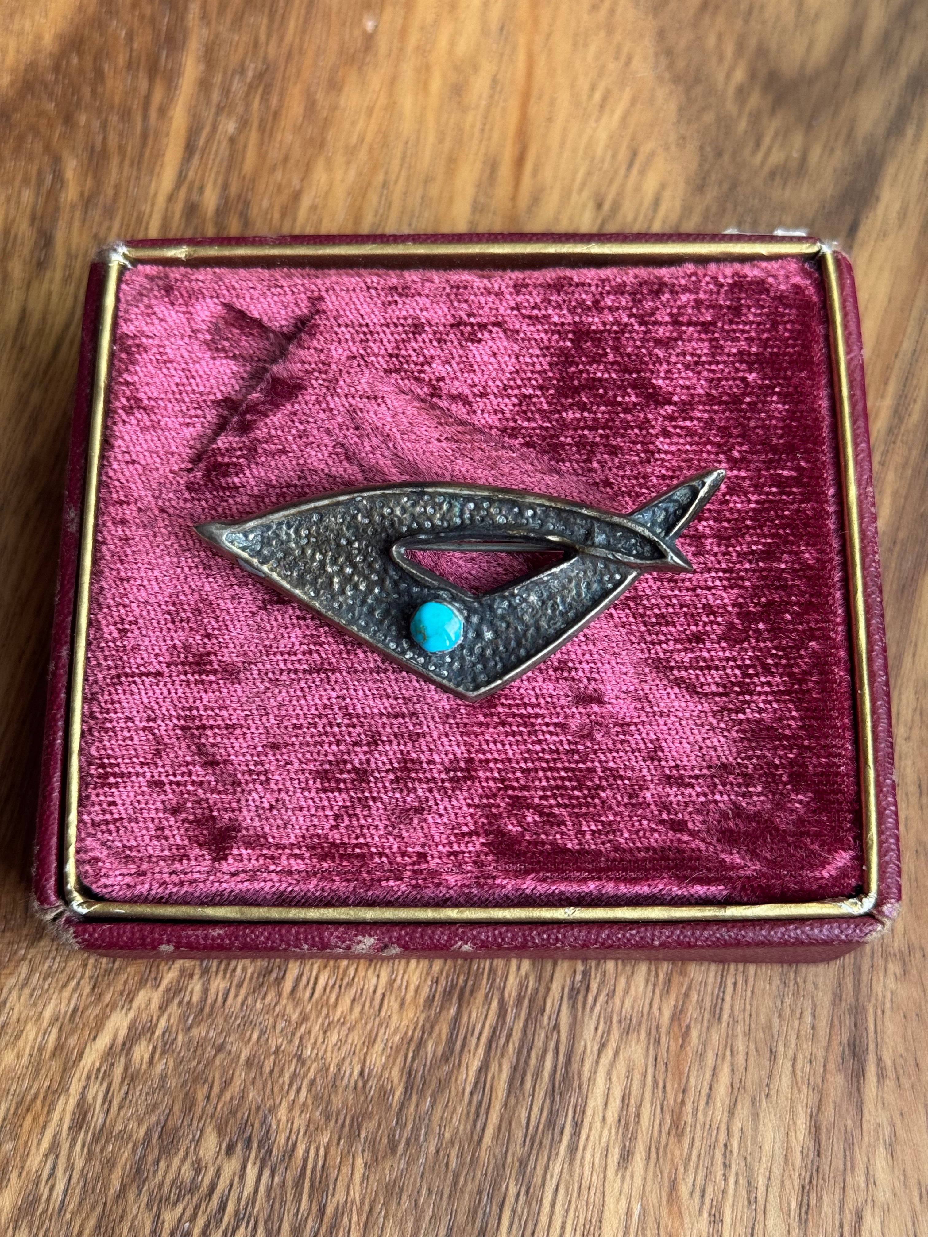 Vintage Sterling Silver Turquoise Modernist Pin