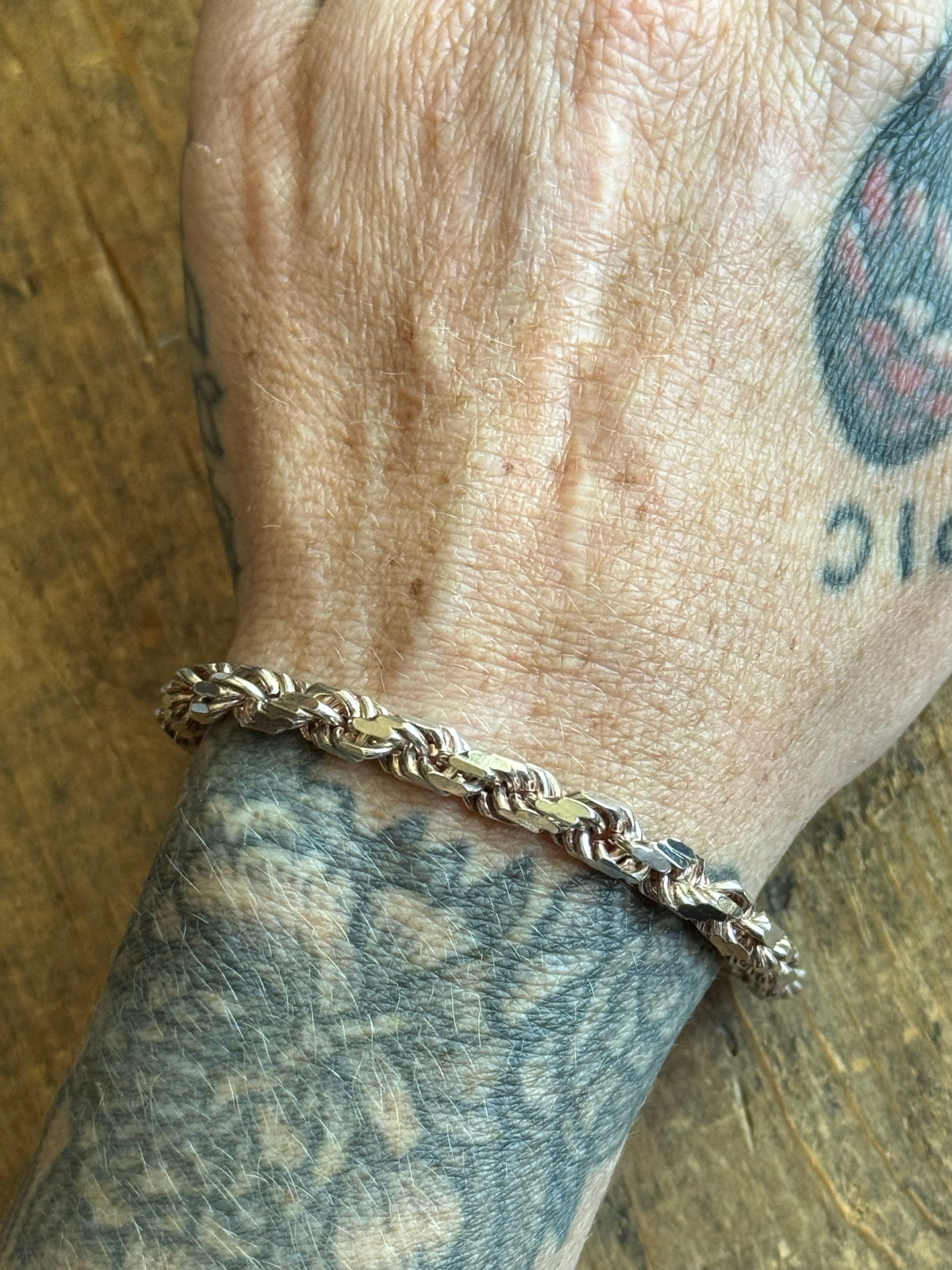 Vintage Sterling Silver Chunky Rope Chain Bracelet 7.5"