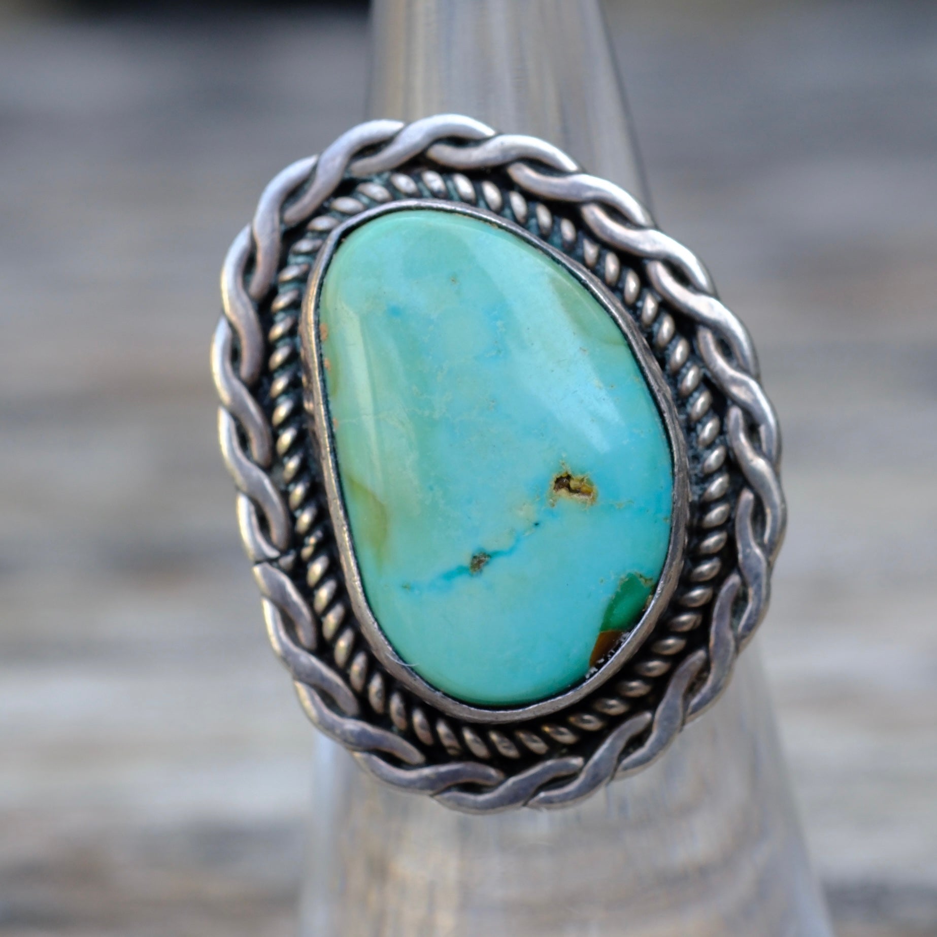 Vintage Sterling Turquoise Roper Ring 6.5