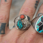 Vintage Sterling Turquoise and Coral Ring 10.25