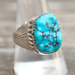 Vintage Sterling Ribbed Band Turquoise Ring 9.75