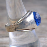Vintage Sterling Blue Glass Deco Ring 9.25