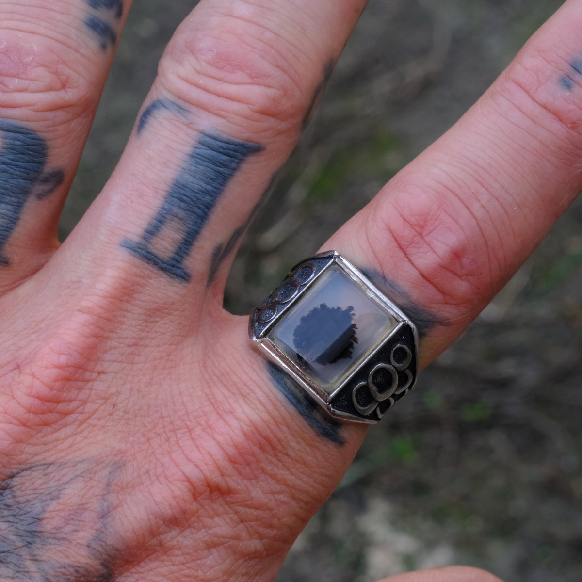 Vintage Sterling Agate Signet Ring 8.5