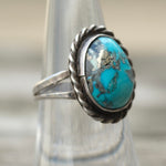 Vintage Sterling Turquoise Roper Ring 6.75