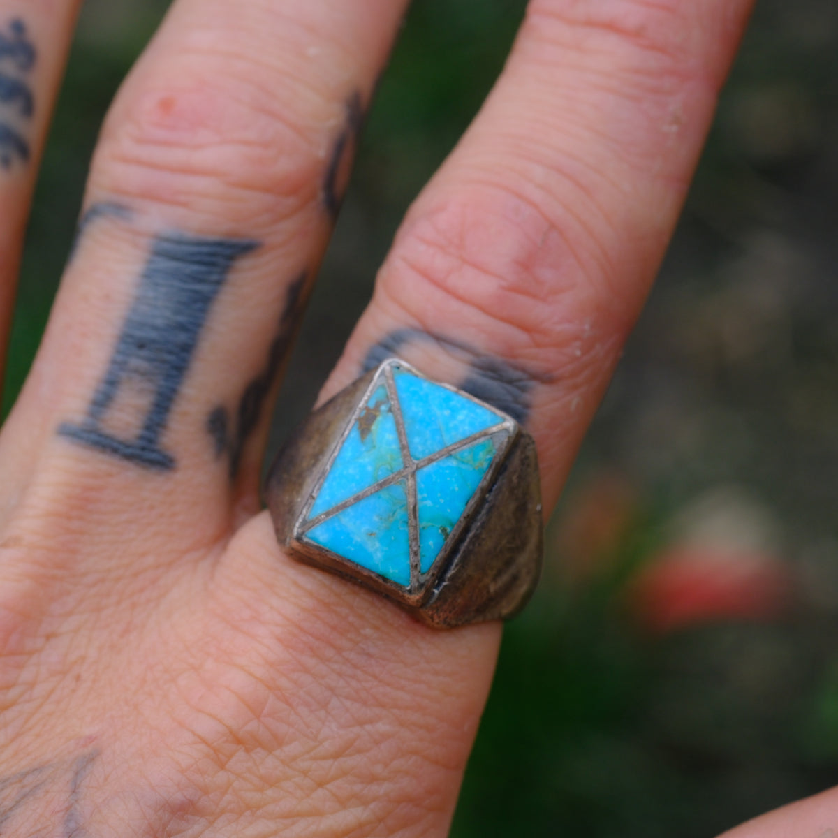 Vintage Sterling Turquoise Inlay Ring 11