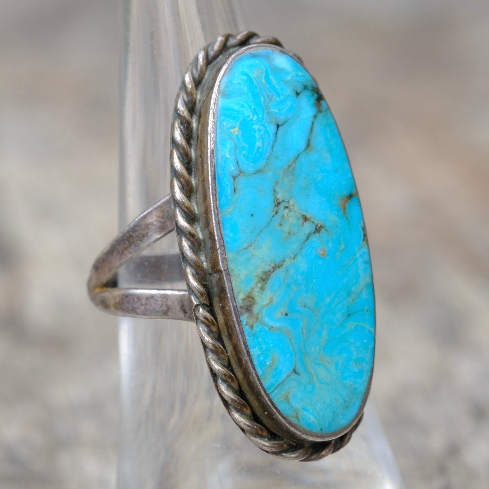 Vintage Sterling Turquoise Roper Ring 7