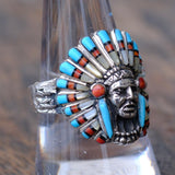 Vintage Sterling Multistone Inlay Chief Ring 9.5