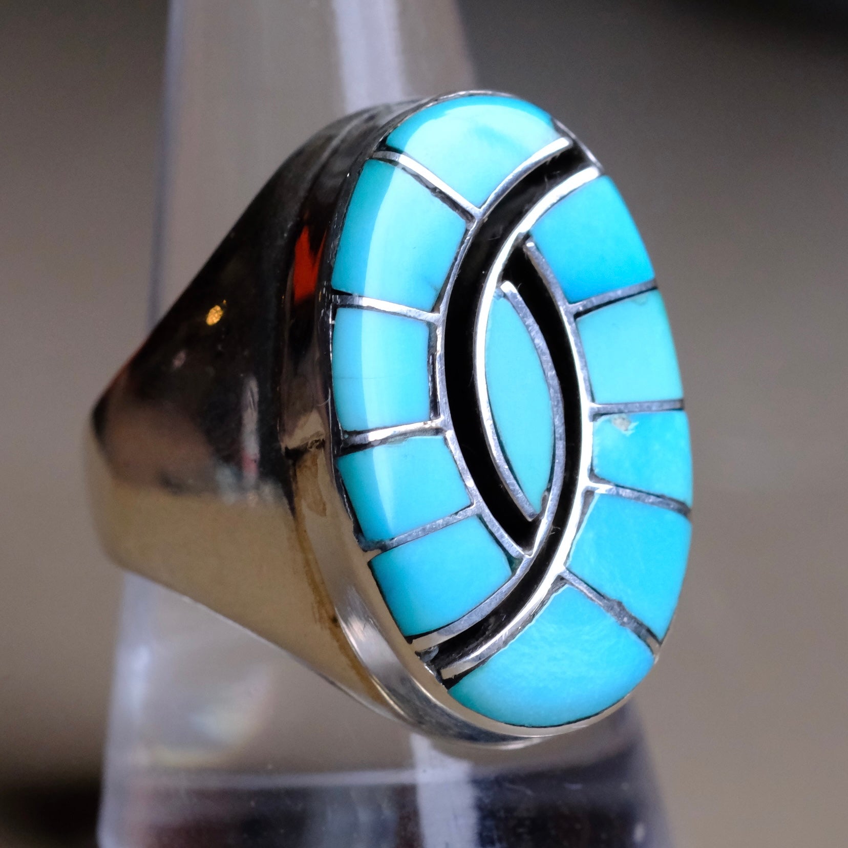 Vintage Sterling Turquoise Hummingbird Inlay Ring 10.5