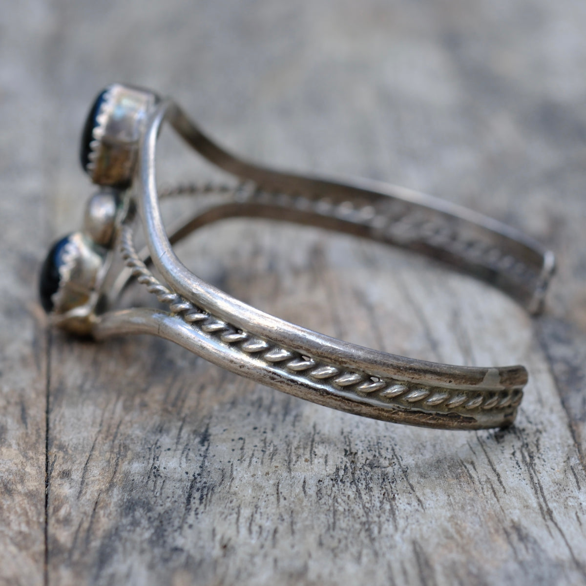 Vintage Sterling 2-Stone Onyx Cuff Bracelet