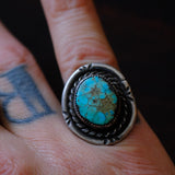Vintage Sterling Turquoise Roper Ring 5.5