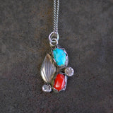 Vintage Sterling Turquoise and Coral Feather Necklace