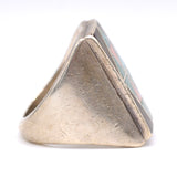 Vintage Sterling Jet Turquoise and Coral Inlay Ring 8