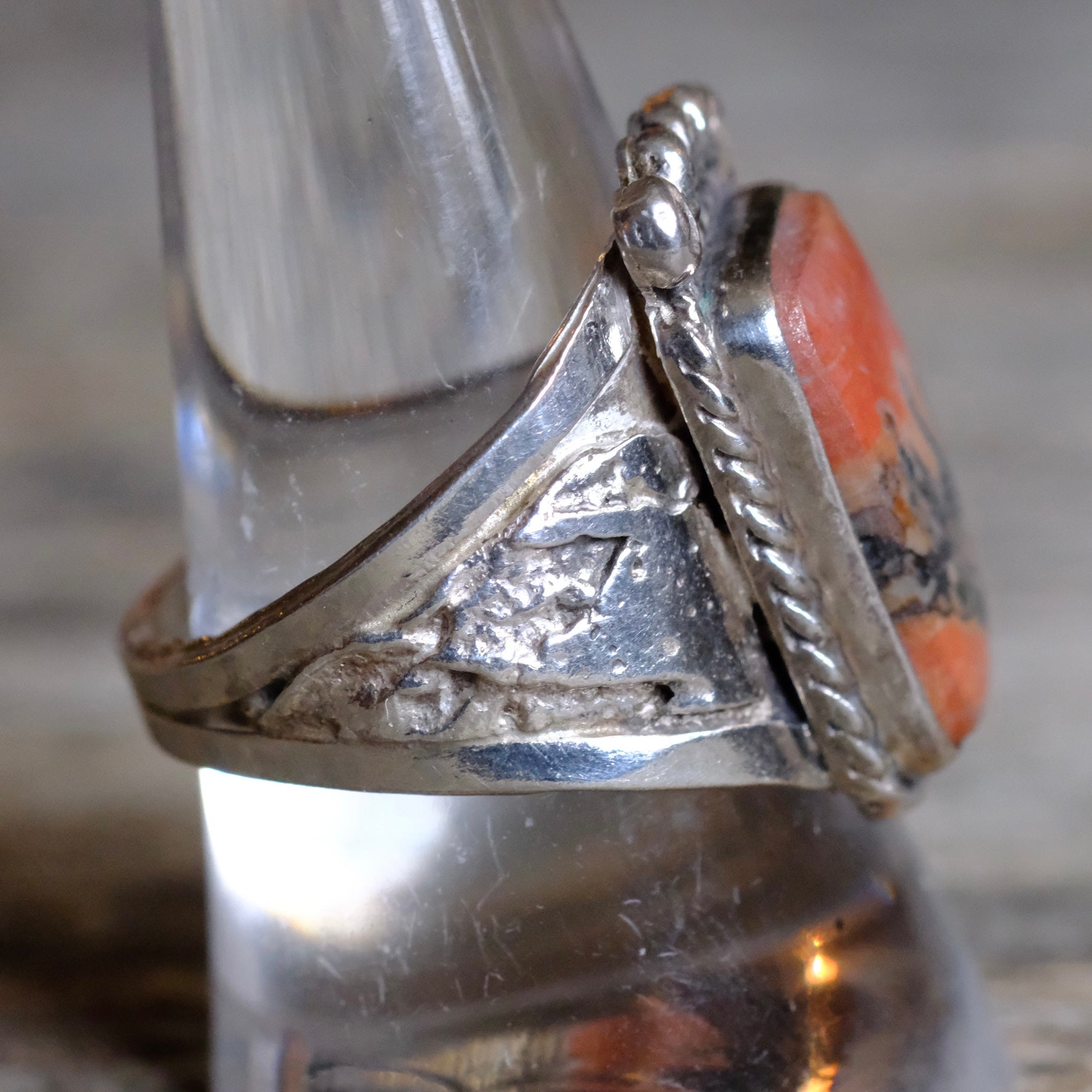 Vintage Sterling Petrified Wood Ring 10.25