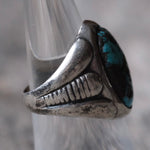 Vintage Sterling Turquoise Ribbed Band Ring 6.5