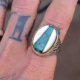 Vintage Sterling Zuni Inlay Textured Ring 9