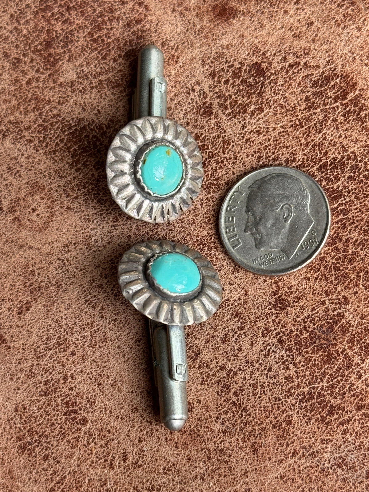 Vintage Sterling Silver Turquoise Concho Cufflinks