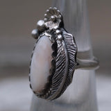 Vintage Sterling Mother Of Pearl Feather Ring 5.5