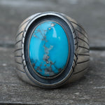 Vintage Sterling Turquoise Ribbed Band Ring 9.25
