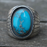 Vintage Sterling Turquoise Ribbed Band Ring 9.25