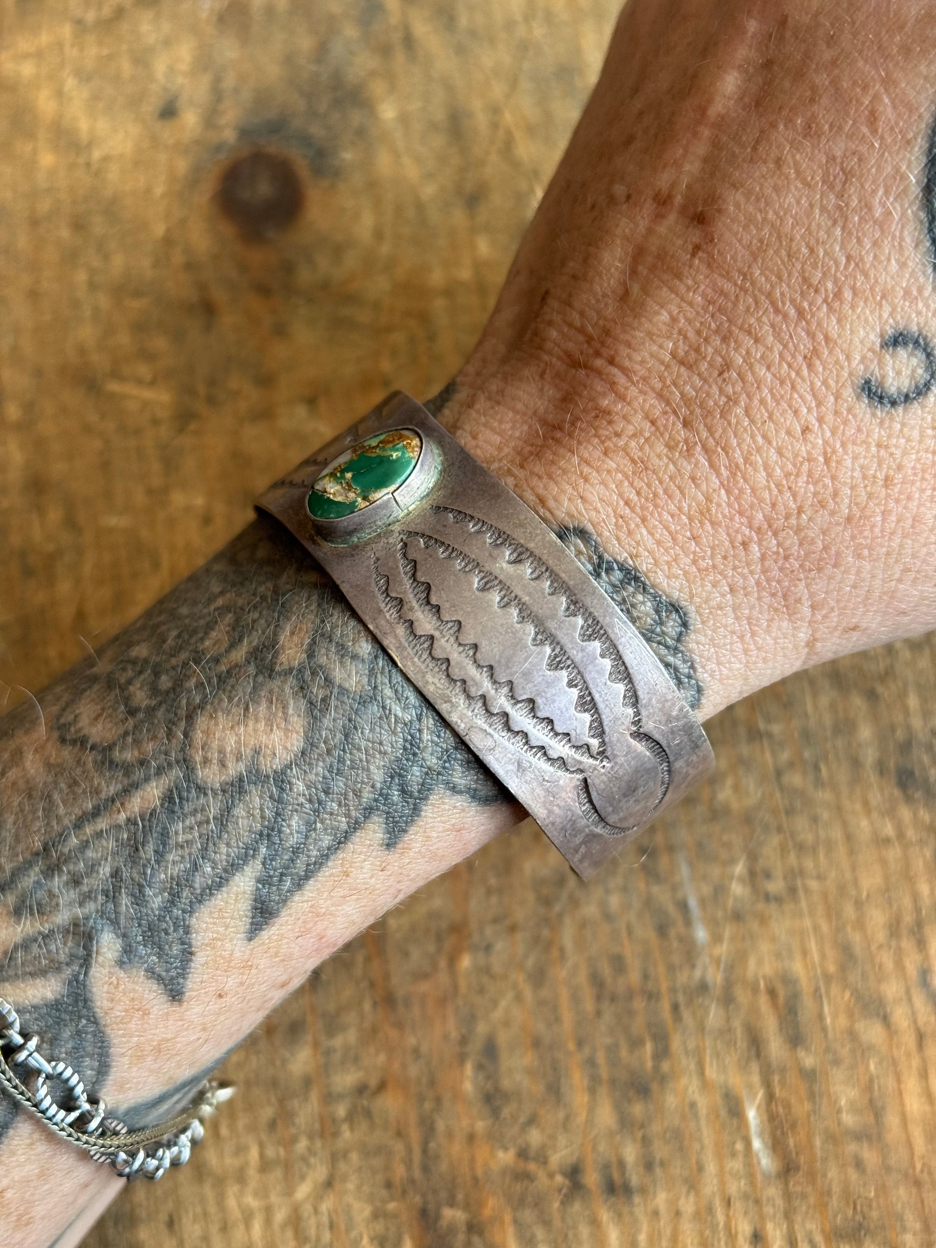 Vintage Sterling Silver Stamped Turquoise Cuff