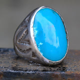 Vintage Sterling Turquoise V For Victory Bells Trading Post Ring 10