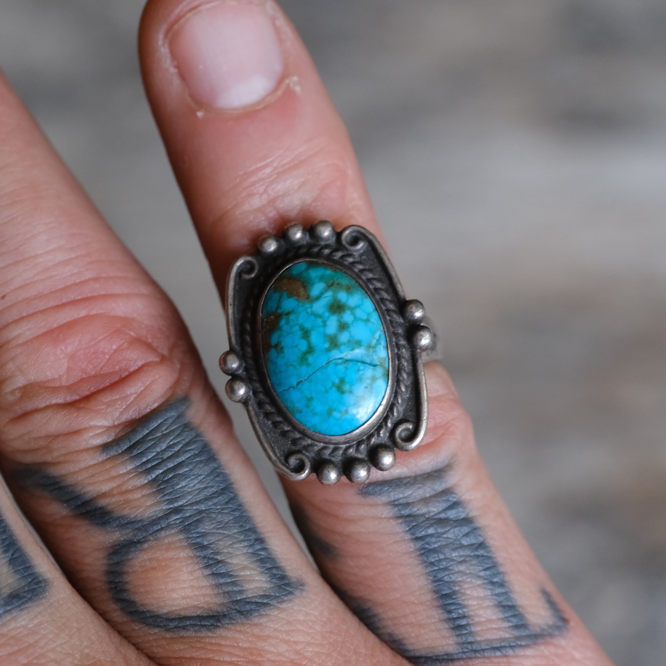 Vintage Sterling Turquoise Ring 4.75