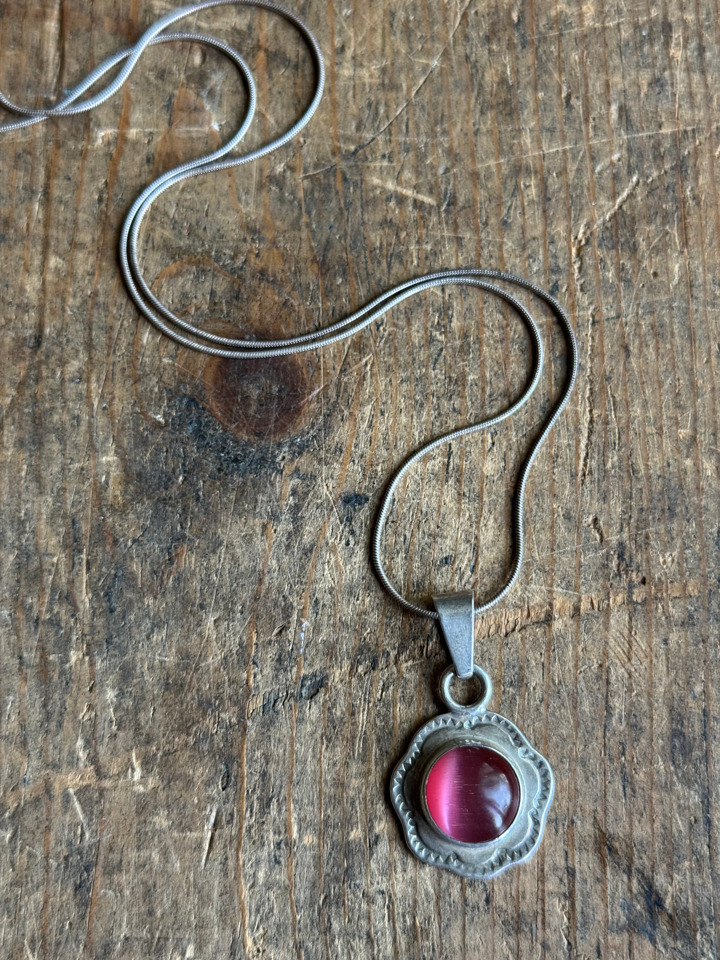Vintage Sterling Silver Pink Selenite Flower Necklace