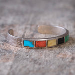 Vintage Sterling Multi Stone Inlay Cuff