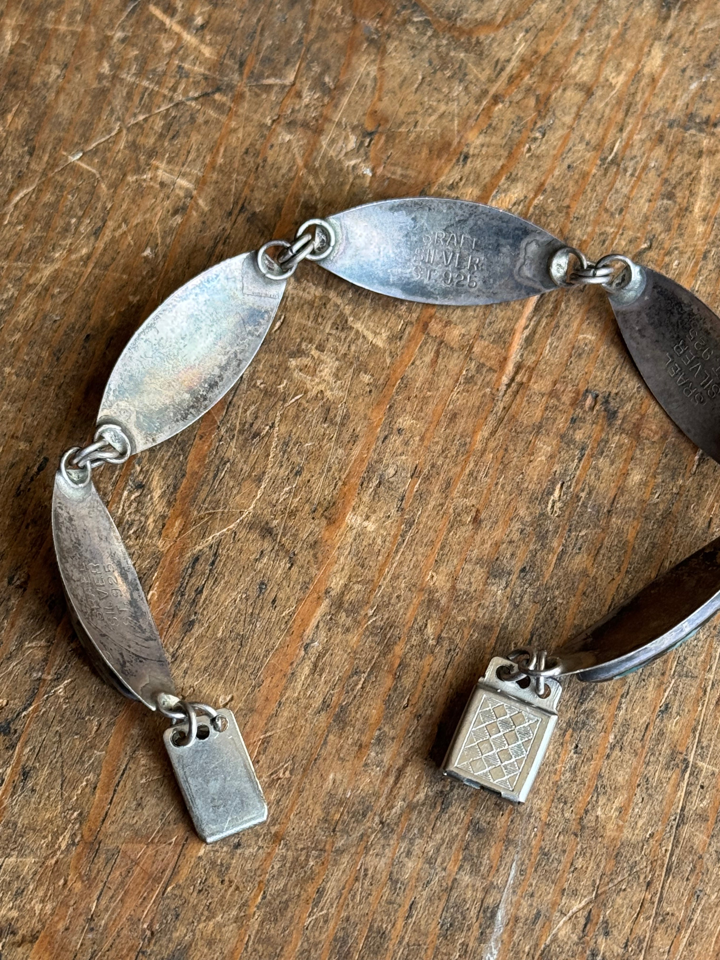 Vintage Sterling Silver 6.75” Turquoise Resin Link Bracelet