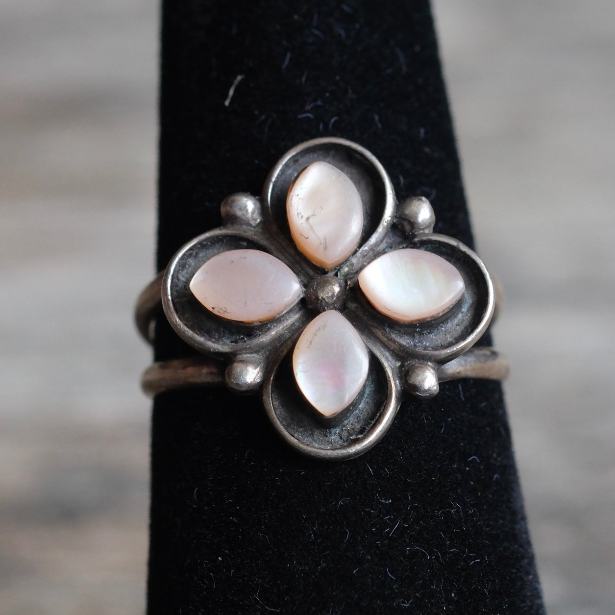 Vintage Sterling Mother Of Pearl Cluster Ring 5.75