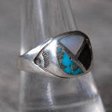 Vintage Sterling Multi Stone Inlay Ring 9