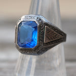 Vintage Sterling Blue Stone Signet Ring 8