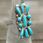 Vintage Sterling Turquoise Cluster Ring 5.75