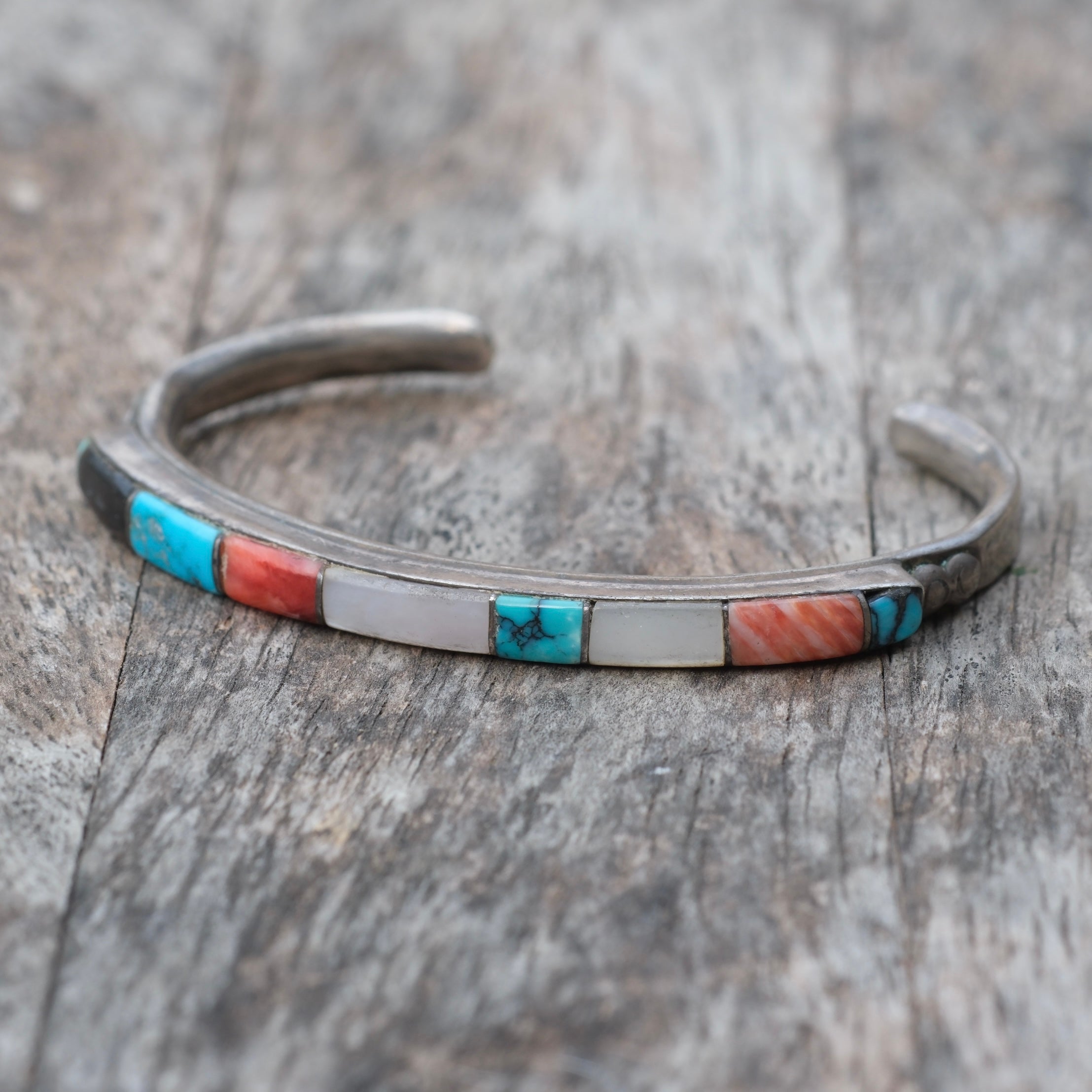 Vintage Sterling Zuni Inlay Cuff Bracelet
