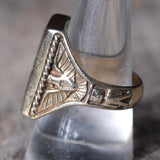 Vintage Sterling Abalone Thunderbird Ring 9.75