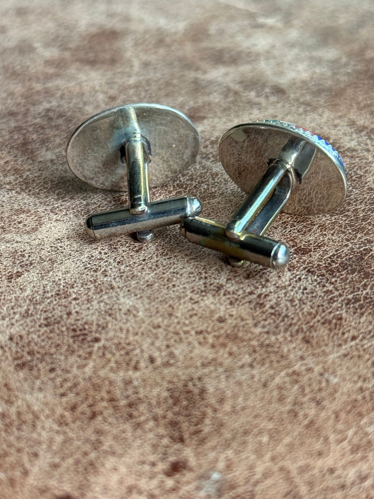 Vintage Sterling Silver Multistone Inlay Framed Cufflinks