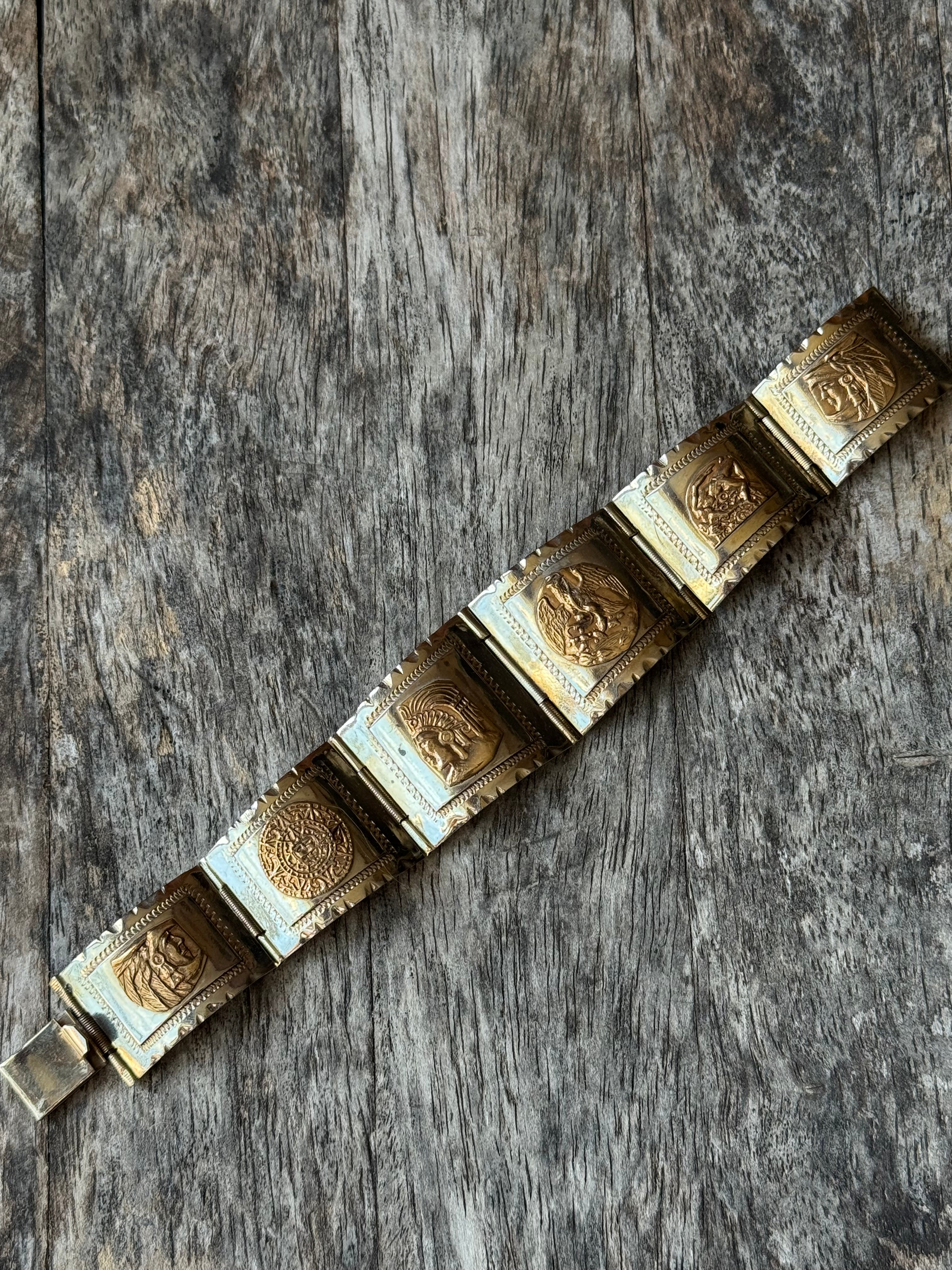 Vintage Mixed Metal Medallion Link Bracelet