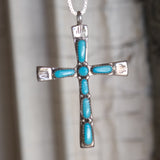 Vintage Sterling 7-Stone Turquoise Cross Necklace