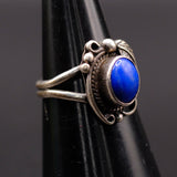 Vintage Sterling Lapis Feather Ring 5.5