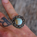 Vintage Sterling Turquoise Chain Ring 5.75