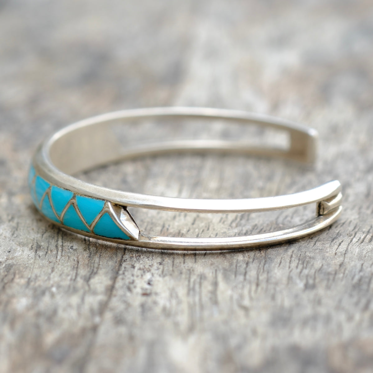 Vintage Sterling Turquoise Inlay Cuff Bracelet