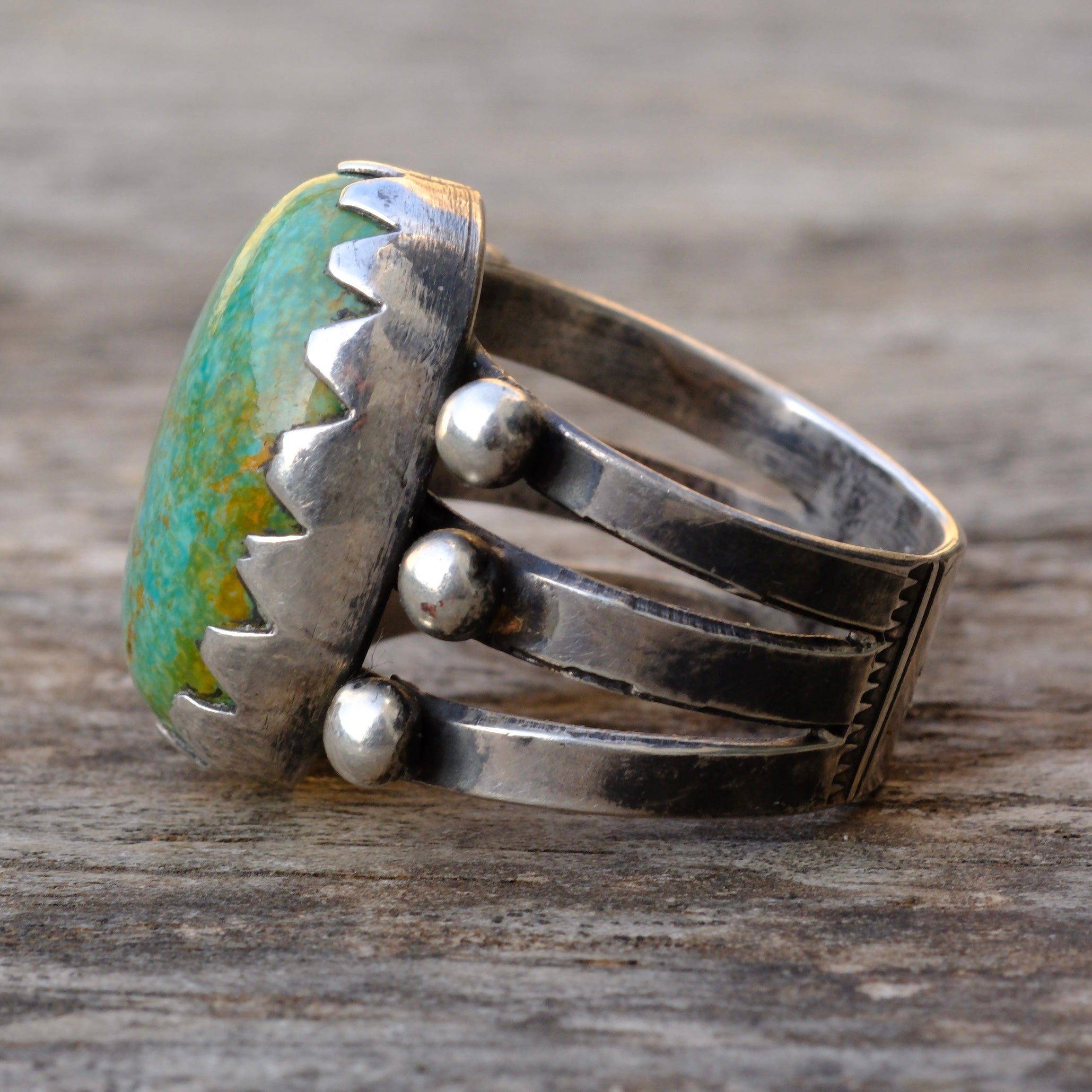 Heavy Sterling Silver Stamped Band Turquoise Ring 10